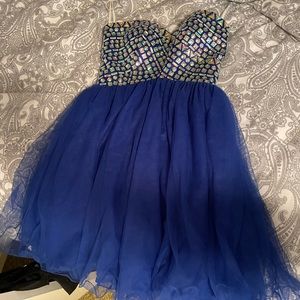 Strapless, royal blue, stoned grad dress